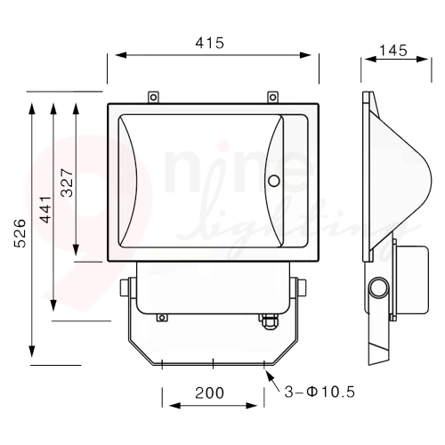 Dimensions โคมไฟสปอร์ตไลท์ เมทัลฮาไลท์ 400W GATA CROSS-129