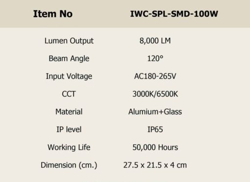 สปอร์ตไลท์ led 100w smd รุ่นบาง วอร์มไวท์ iwachi - Image 2