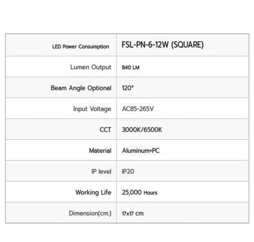 ดาวน์ไลท์ LED 12W หน้าเหลี่ยม (วอร์มไวท์) FSL  - Image 2