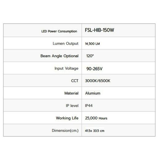 โคมไฮเบย์ LED 150W (วอร์มไวท์) FSL  - Image 3