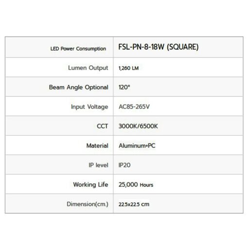 ดาวน์ไลท์ LED 18W หน้าเหลี่ยม (วอร์มไวท์) FSL  - Image 3