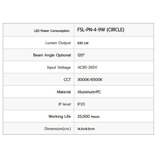 ดาวน์ไลท์ LED 9W หน้ากลม (เดย์ไลท์) FSL  - Image 2