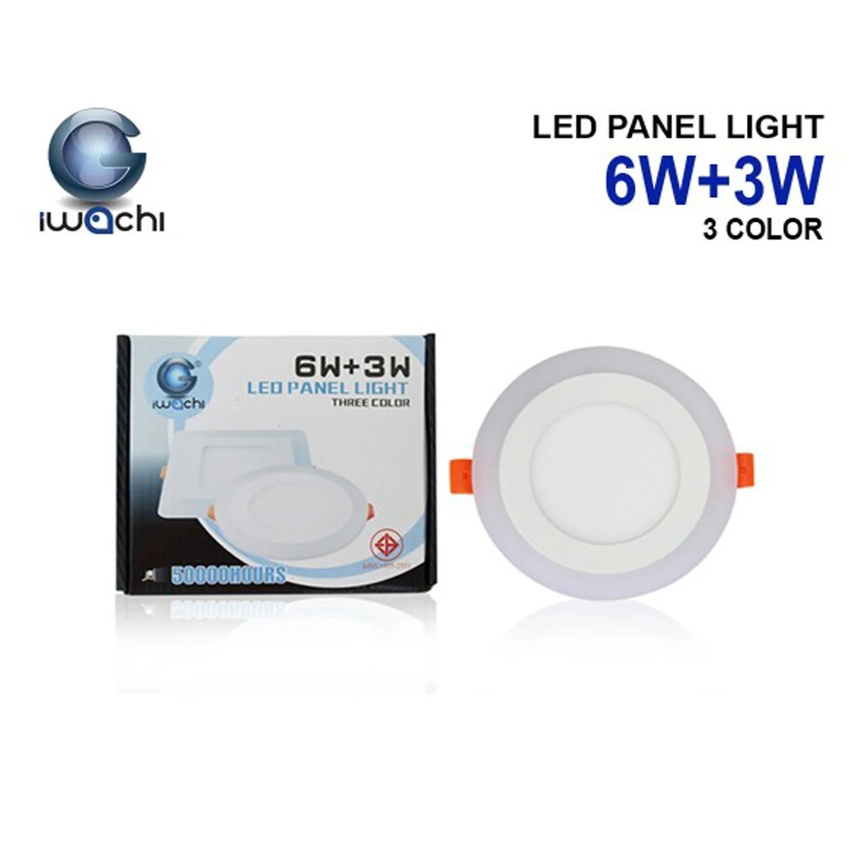 ดาวน์ไลท์ led หน้ากลม 6w3w ขอบแสงน้ำเงิน iwachi