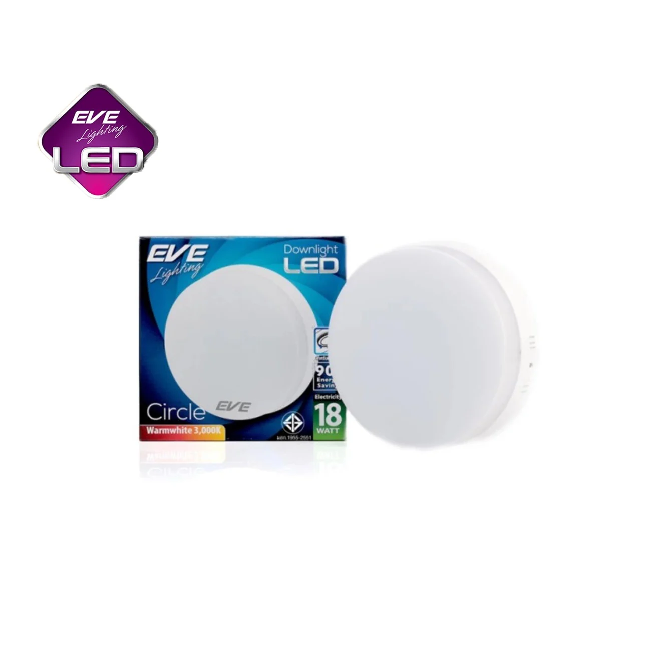 ดาวน์ไลท์ LED ติดลอย หน้ากลม 18w (วอร์มไวท์) EVE