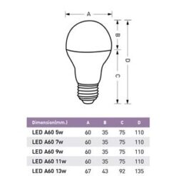 หลอดไฟ LED A60 5w EVE ขั่วE27