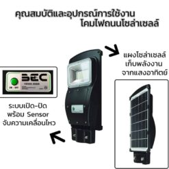 อุปกรณ์และคุณสมบัติ โคมไฟถนนโซล่าเซลล์ LED 30W BEC VIENNA