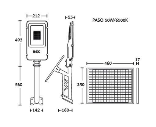 โคมไฟถนนโซล่าเซลล์ LED 50W BEC PASO - Image 3