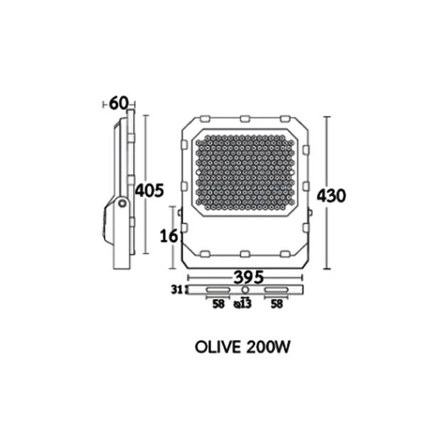 สปอร์ตไลท์ LED 200W BEC OLIVE ขนาดสปอร์ตไลท์ LED 200W BEC OLIVE