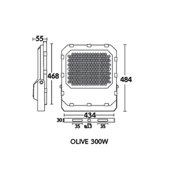 สปอร์ตไลท์ LED 300W BEC OLIVE Dimension LED 300W BEC OLIVE