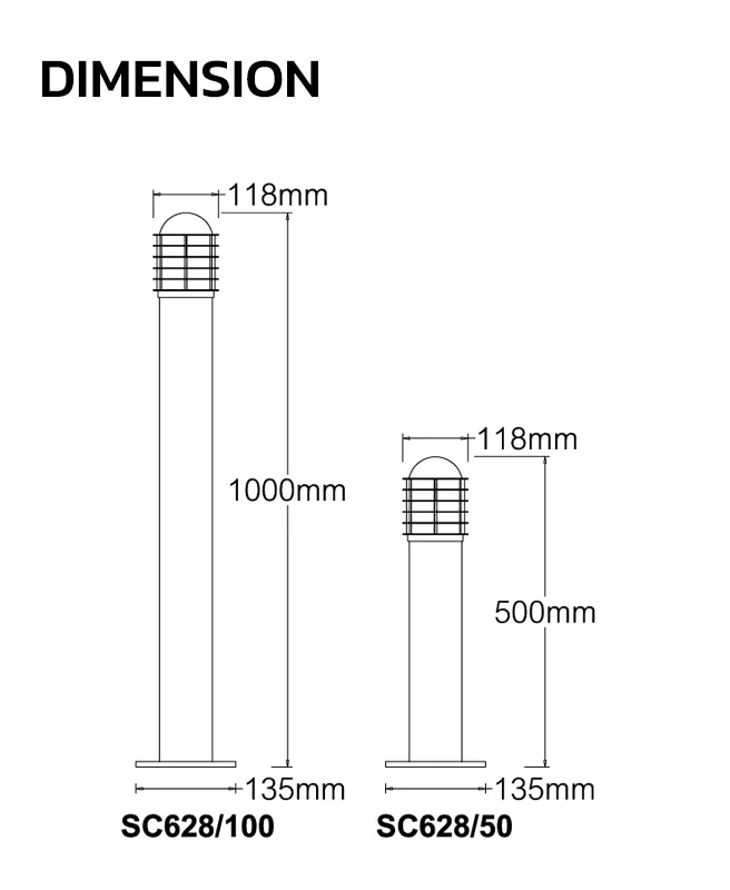 DIMENSION-โคมไฟสนามหญ้า กรงนกช่องถี่ รุ่น-SC628