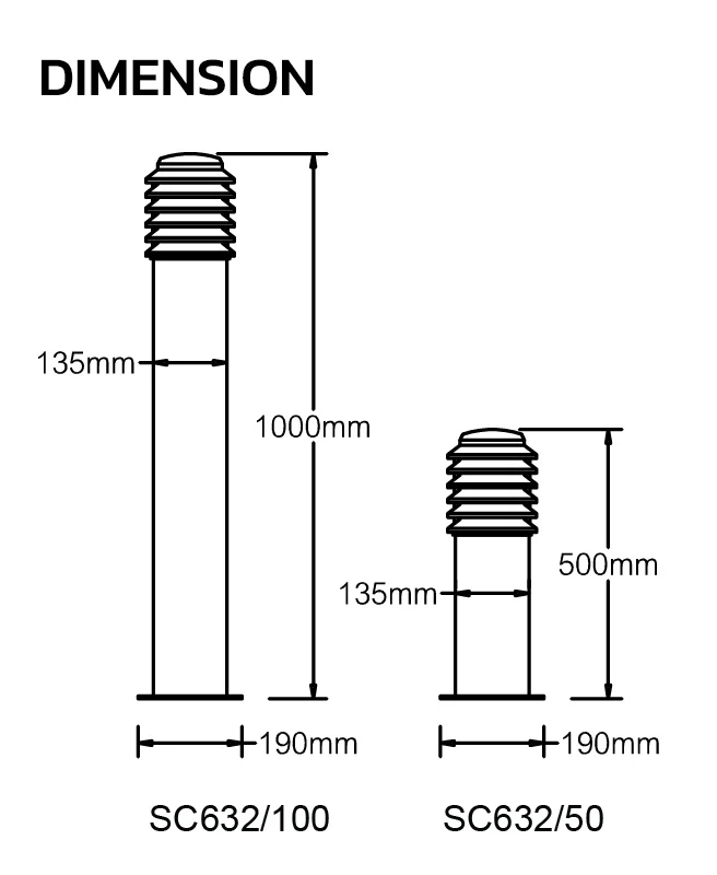DIMENSION-โคมไฟสนามหญ้า บานเกล็ดหัวหมวก รุ่น-SC632-