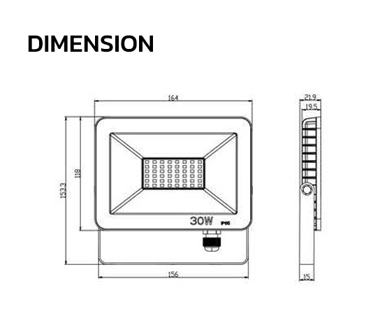 dimension สปอร์ตไลท์ LED LUMAX 30W EFLL l&E 