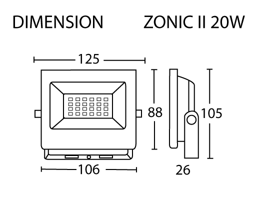 DIMENSION----------ZONIC-II-20W