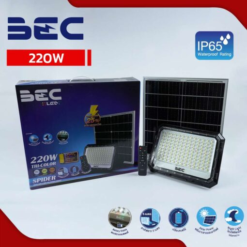 โคมไฟฟลัดไลท์ LED โซล่าเซลล์ รุ่น Spider Tri color 220W