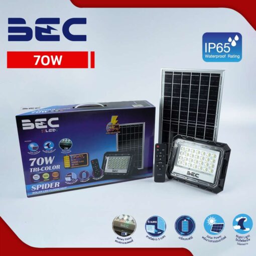โคมไฟฟลัดไลท์ LED โซล่าเซลล์ รุ่น Spider Tri color 70W