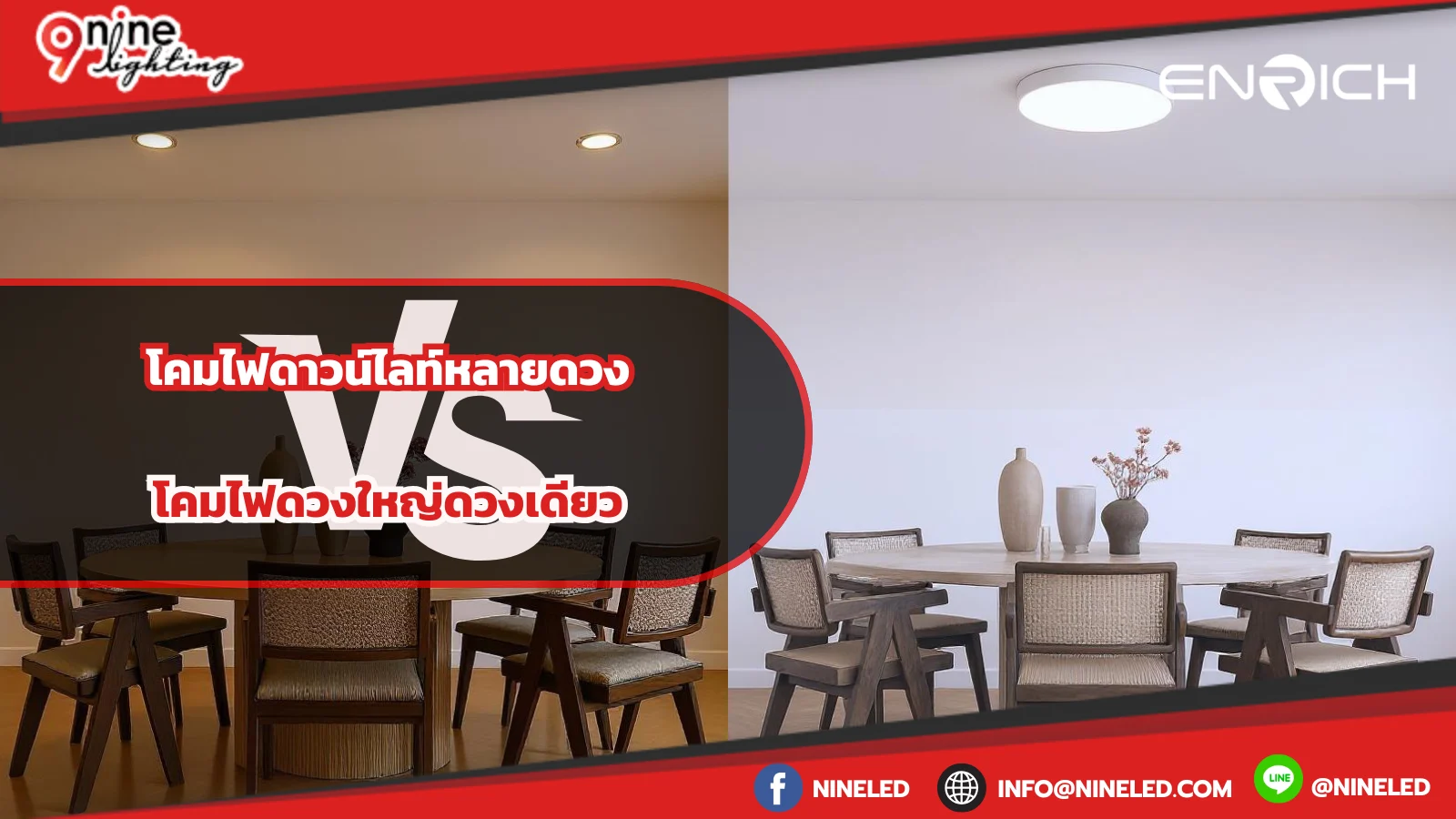 โคมไฟดาวน์ไลท์หลายดวง vs โคมไฟดวงใหญ่ดวงเดียว