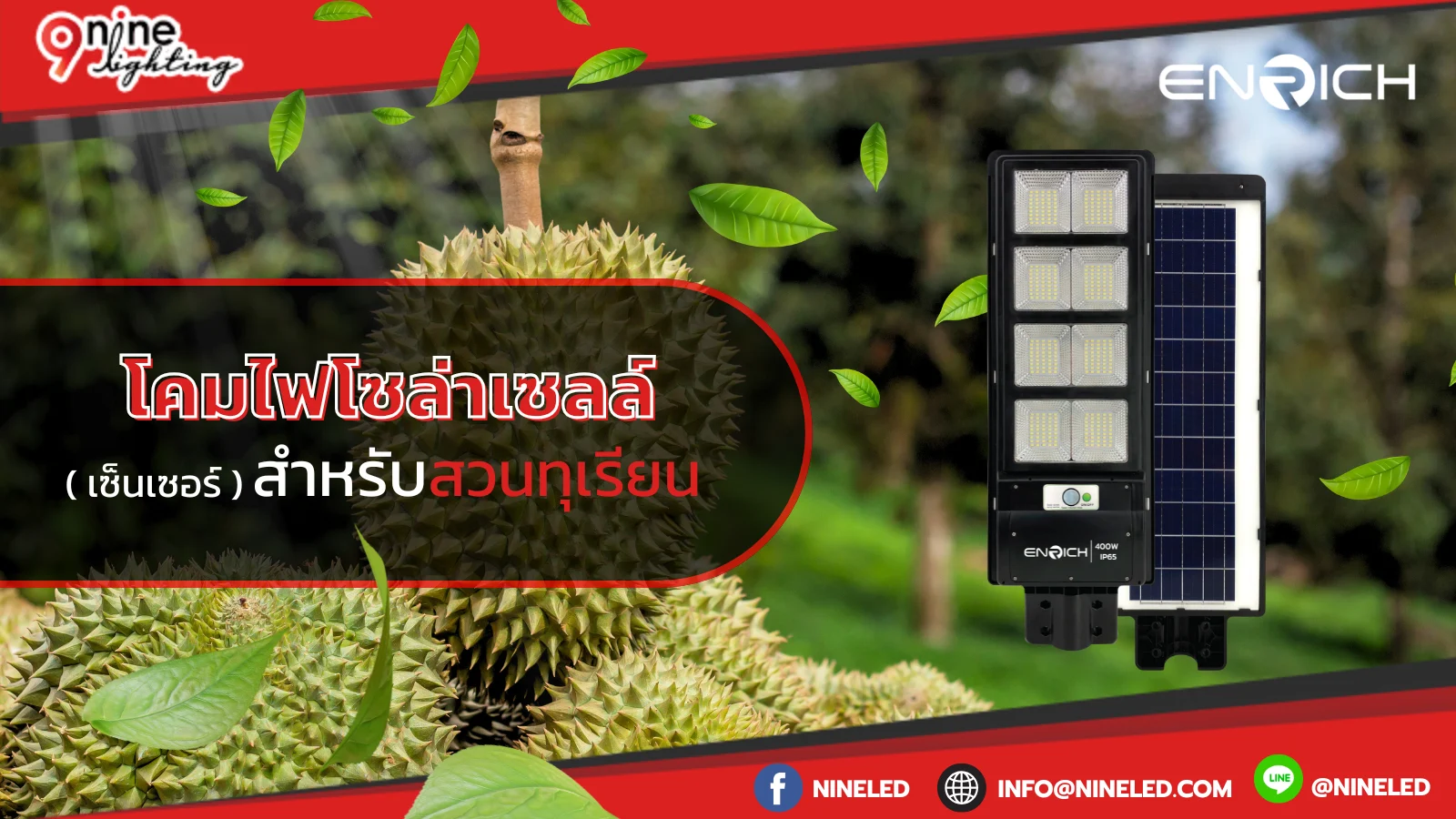 โคมไฟโซล่าเซลล์เซ็นเซอร์สำหรับสวนทุเรียน