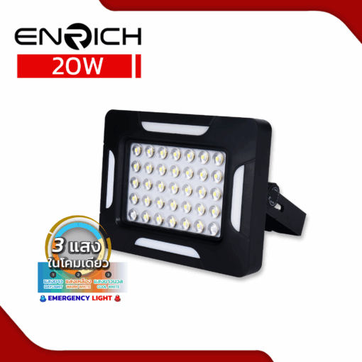 สปอร์ตไลท์โซล่าเซลล์ LED 20W ENRICH SPONGE สีดำพาสเทล(สำหรับพกพา)
