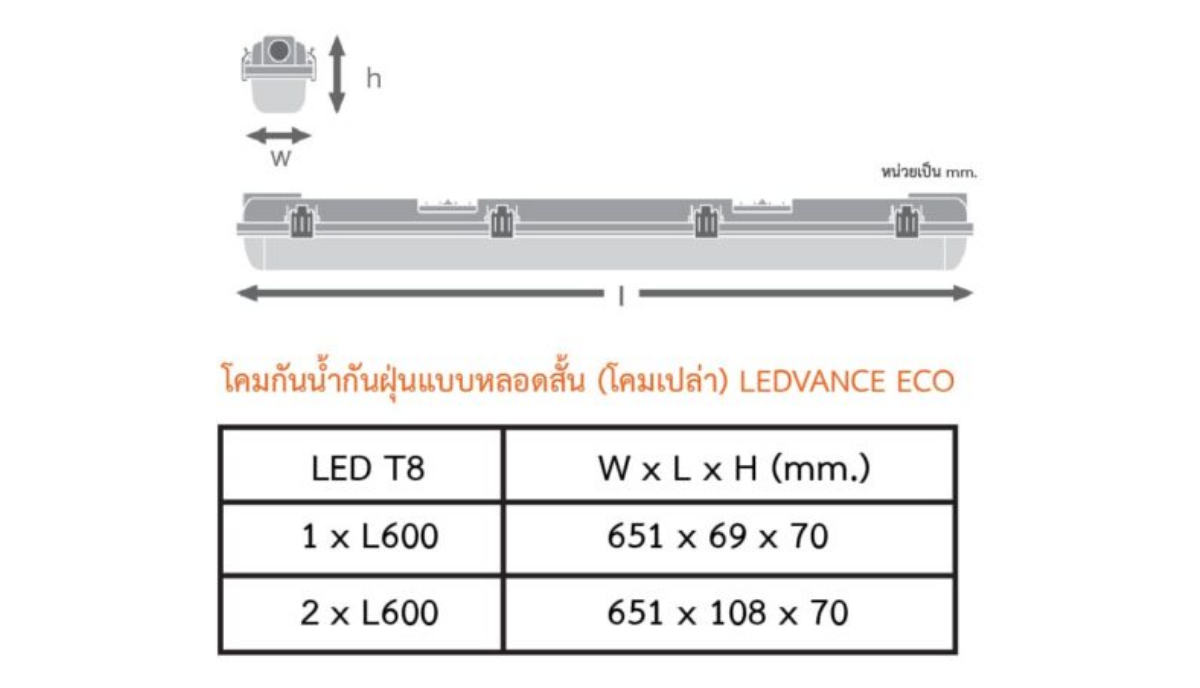 DI โคมกันน้ำกันฝุ่น LEDVANCE OSRAM Water Proof 60×1 และ 60×2 Housing LED T8